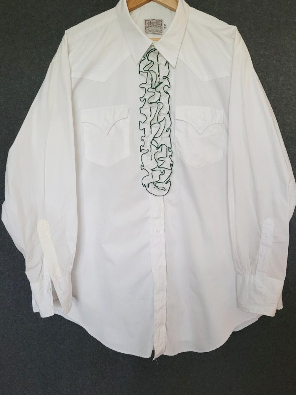 70S H Bar C California Ranchwear Long Tail White Western Tuxedo Ruffle Shirt 18